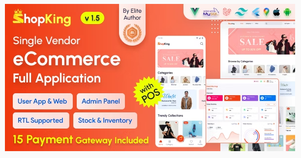 ShopKing - eCommerce App with Laravel Website & Admin Panel with POS